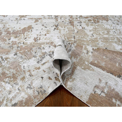 Modern and Contemporary Silk Hand Knotted Rug Brown 8.11x12.1 -O010211