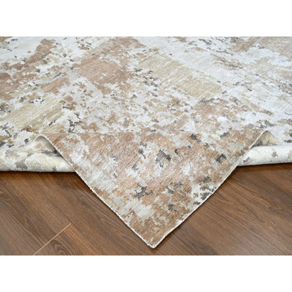 Modern and Contemporary Silk Hand Knotted Rug Brown 8.11x12.1 -O010211