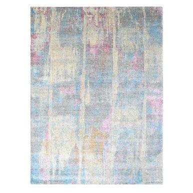 Modern and Contemporary Wool & Silk Hand Knotted Rug Yellow 8.11x12.0 -O010212