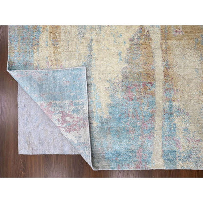 Modern and Contemporary Wool & Silk Hand Knotted Rug Yellow 8.11x12.0 -O010212