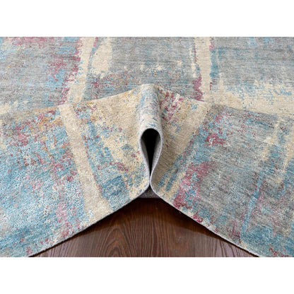Modern and Contemporary Wool & Silk Hand Knotted Rug Yellow 8.11x12.0 -O010212