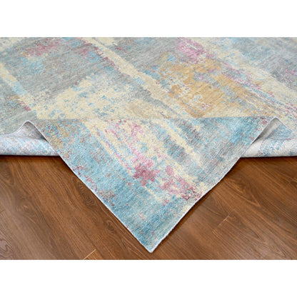 Modern and Contemporary Wool & Silk Hand Knotted Rug Yellow 8.11x12.0 -O010212