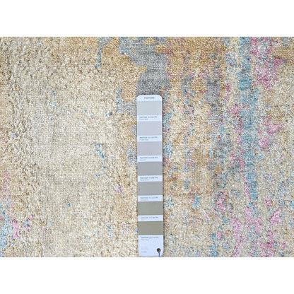 Modern and Contemporary Wool & Silk Hand Knotted Rug Yellow 8.11x12.0 -O010212