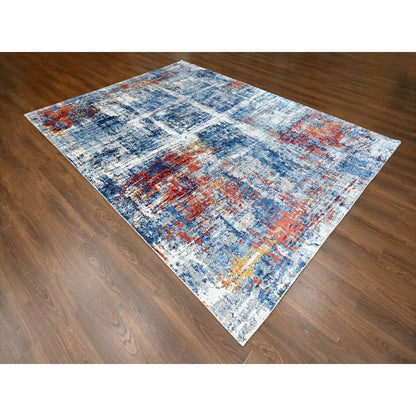 Modern and Contemporary Silk Hand Knotted Rug Blue 8.9x11.7 -O010213