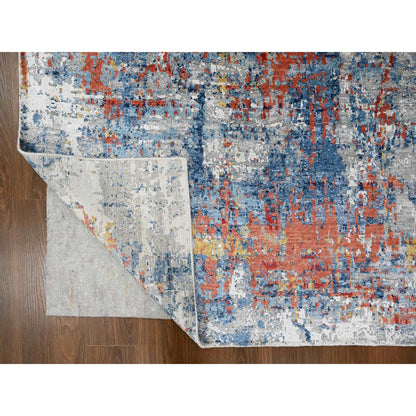 Modern and Contemporary Silk Hand Knotted Rug Blue 8.9x11.7 -O010213