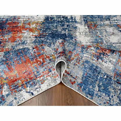 Modern and Contemporary Silk Hand Knotted Rug Blue 8.9x11.7 -O010213