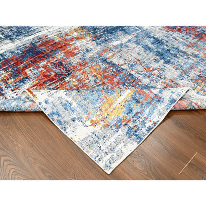 Modern and Contemporary Silk Hand Knotted Rug Blue 8.9x11.7 -O010213