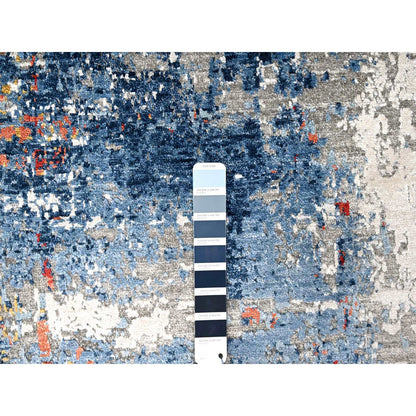 Modern and Contemporary Silk Hand Knotted Rug Blue 8.9x11.7 -O010213