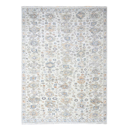 Oushak And Peshawar Wool Hand Knotted Rug Ivory 8.10x11.10 -O010215