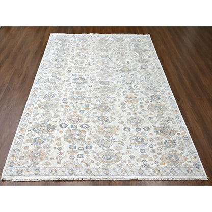 Oushak And Peshawar Wool Hand Knotted Rug Ivory 8.10x11.10 -O010215