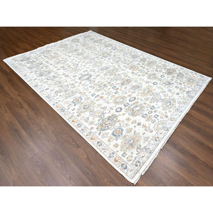 Oushak And Peshawar Wool Hand Knotted Rug Ivory 8.10x11.10 -O010215