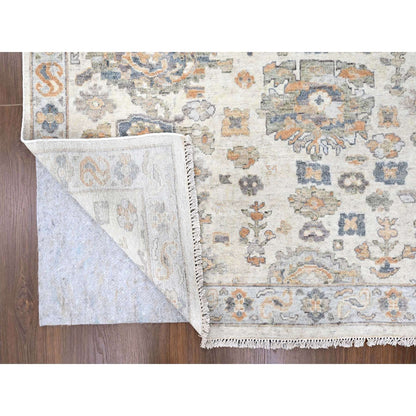 Oushak And Peshawar Wool Hand Knotted Rug Ivory 8.10x11.10 -O010215