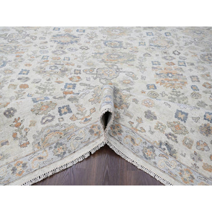 Oushak And Peshawar Wool Hand Knotted Rug Ivory 8.10x11.10 -O010215