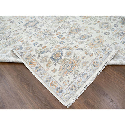 Oushak And Peshawar Wool Hand Knotted Rug Ivory 8.10x11.10 -O010215