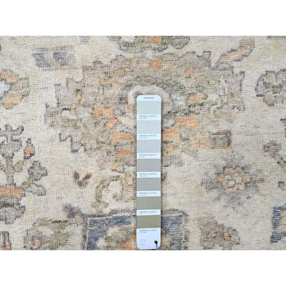 Oushak And Peshawar Wool Hand Knotted Rug Ivory 8.10x11.10 -O010215