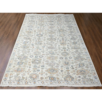 Oushak And Peshawar Wool Hand Knotted Rug Ivory 10.0x13.10 -O010216