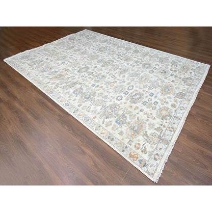 Oushak And Peshawar Wool Hand Knotted Rug Ivory 10.0x13.10 -O010216