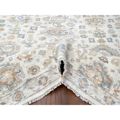 Oushak And Peshawar Wool Hand Knotted Rug Ivory 10.0x13.10 -O010216