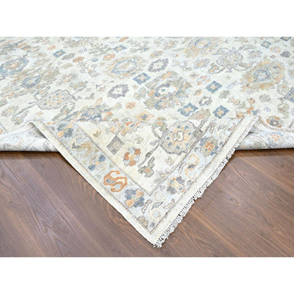 Oushak And Peshawar Wool Hand Knotted Rug Ivory 10.0x13.10 -O010216