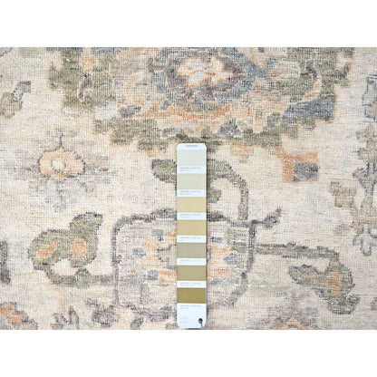 Oushak And Peshawar Wool Hand Knotted Rug Ivory 10.0x13.10 -O010216