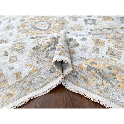 Oushak And Peshawar Wool Hand Knotted Rug Grey 12.1x14.11 -O010217