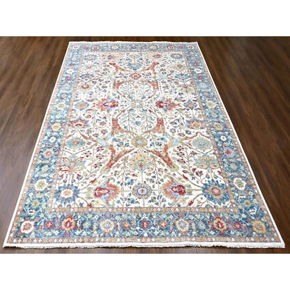 Oushak And Peshawar Wool Hand Knotted Rug Ivory 9.11x13.11 -O010221