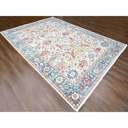 Oushak And Peshawar Wool Hand Knotted Rug Ivory 9.11x13.11 -O010221