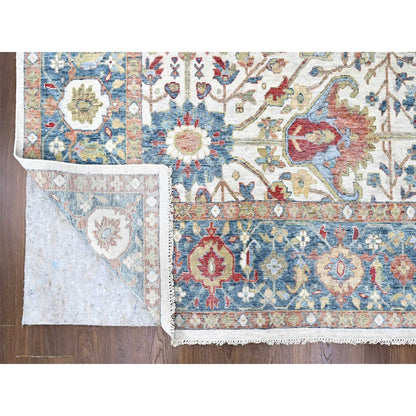 Oushak And Peshawar Wool Hand Knotted Rug Ivory 9.11x13.11 -O010221