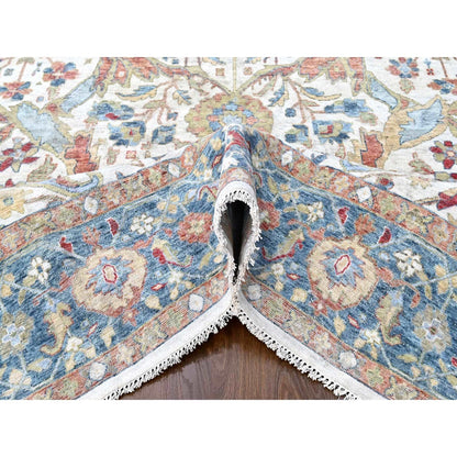 Oushak And Peshawar Wool Hand Knotted Rug Ivory 9.11x13.11 -O010221