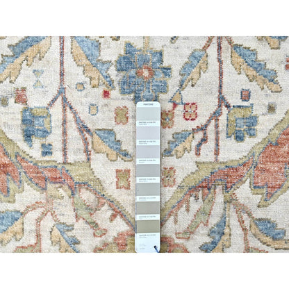 Oushak And Peshawar Wool Hand Knotted Rug Ivory 9.11x13.11 -O010221
