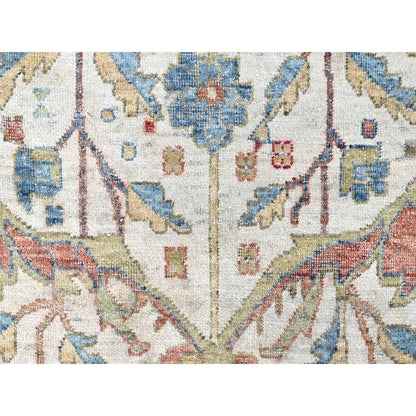 Oushak And Peshawar Wool Hand Knotted Rug Ivory 9.11x13.11 -O010221