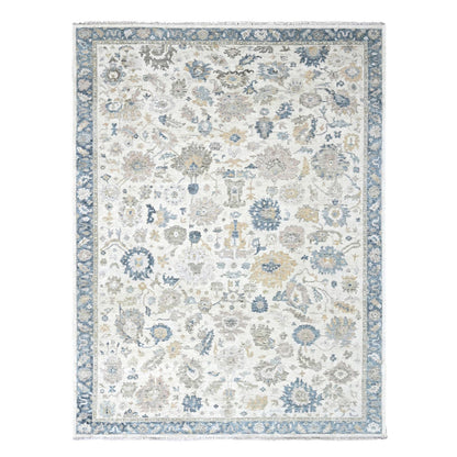 Oushak And Peshawar Wool Hand Knotted Rug Ivory 8.11x12.1 -O010224