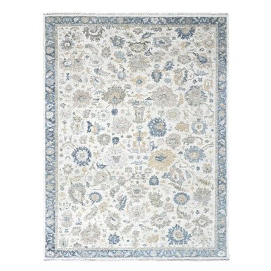 Oushak And Peshawar Wool Hand Knotted Rug Ivory 8.11x12.1 -O010224