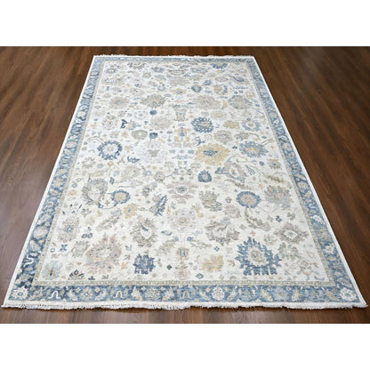 Oushak And Peshawar Wool Hand Knotted Rug Ivory 8.11x12.1 -O010224