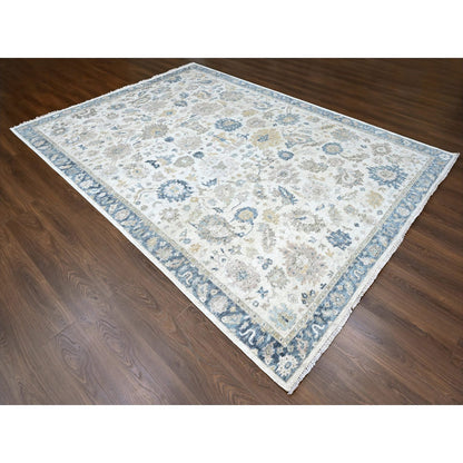 Oushak And Peshawar Wool Hand Knotted Rug Ivory 8.11x12.1 -O010224