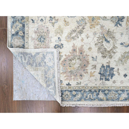 Oushak And Peshawar Wool Hand Knotted Rug Ivory 8.11x12.1 -O010224