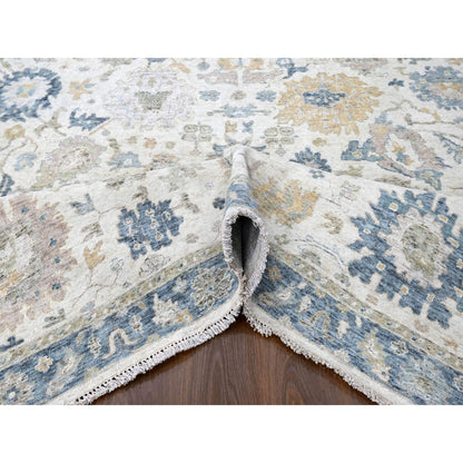 Oushak And Peshawar Wool Hand Knotted Rug Ivory 8.11x12.1 -O010224