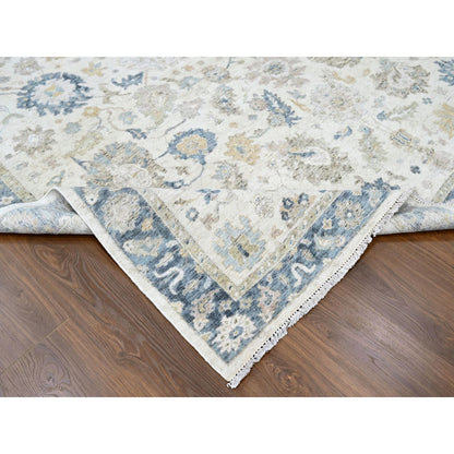 Oushak And Peshawar Wool Hand Knotted Rug Ivory 8.11x12.1 -O010224