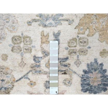Oushak And Peshawar Wool Hand Knotted Rug Ivory 8.11x12.1 -O010224