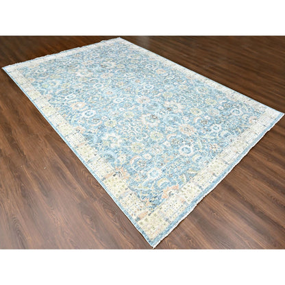 Oushak And Peshawar Wool Hand Knotted Rug Blue 9.10x13.11 -O010230