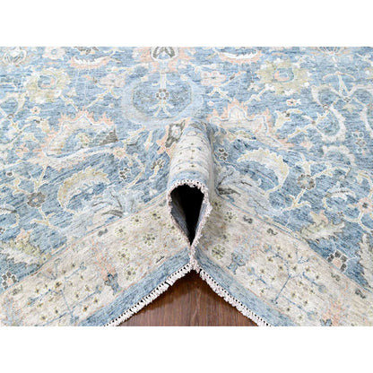 Oushak And Peshawar Wool Hand Knotted Rug Blue 9.10x13.11 -O010230