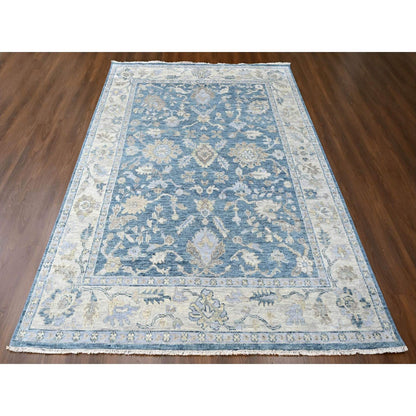 Oushak And Peshawar Wool Hand Knotted Rug Blue 8.11x12.1 -O010234