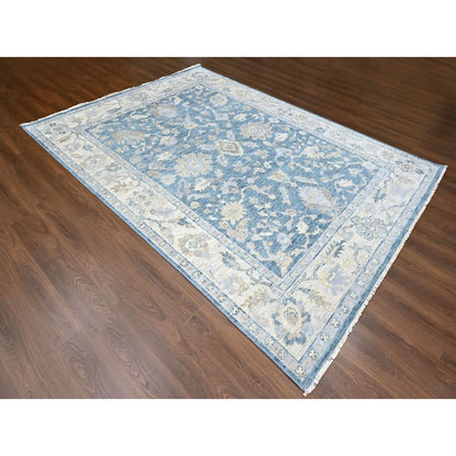 Oushak And Peshawar Wool Hand Knotted Rug Blue 8.11x12.1 -O010234