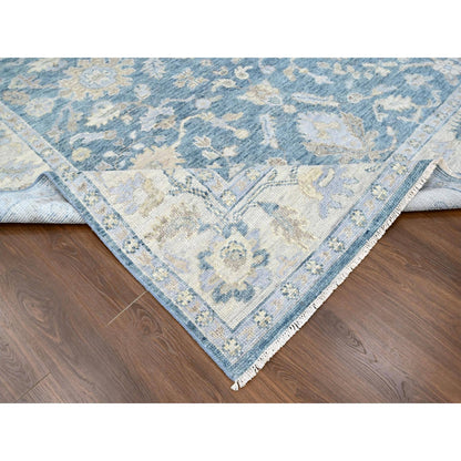 Oushak And Peshawar Wool Hand Knotted Rug Blue 8.11x12.1 -O010234
