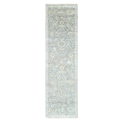 Oushak And Peshawar Wool Hand Knotted Rug Grey 2.6x8.5 -O010256