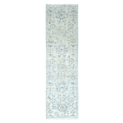Oushak And Peshawar Wool Hand Knotted Rug Grey 2.4x8.8 -O010264