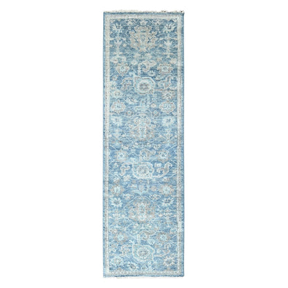 Oushak And Peshawar Wool Hand Knotted Rug Blue 2.6x8.5 -O010265