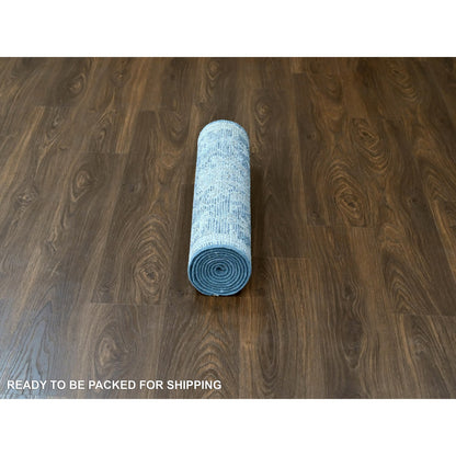 Oushak And Peshawar Wool Hand Knotted Rug Blue 2.6x8.5 -O010265
