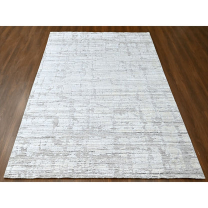 Modern and Contemporary Wool & Silk Hand Loomed Rug Ivory 7.11x10.0 -O010270