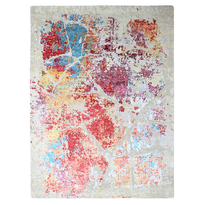 Modern and Contemporary Wool & Silk Hand Knotted Rug Red 9.1x12.0 -O010271